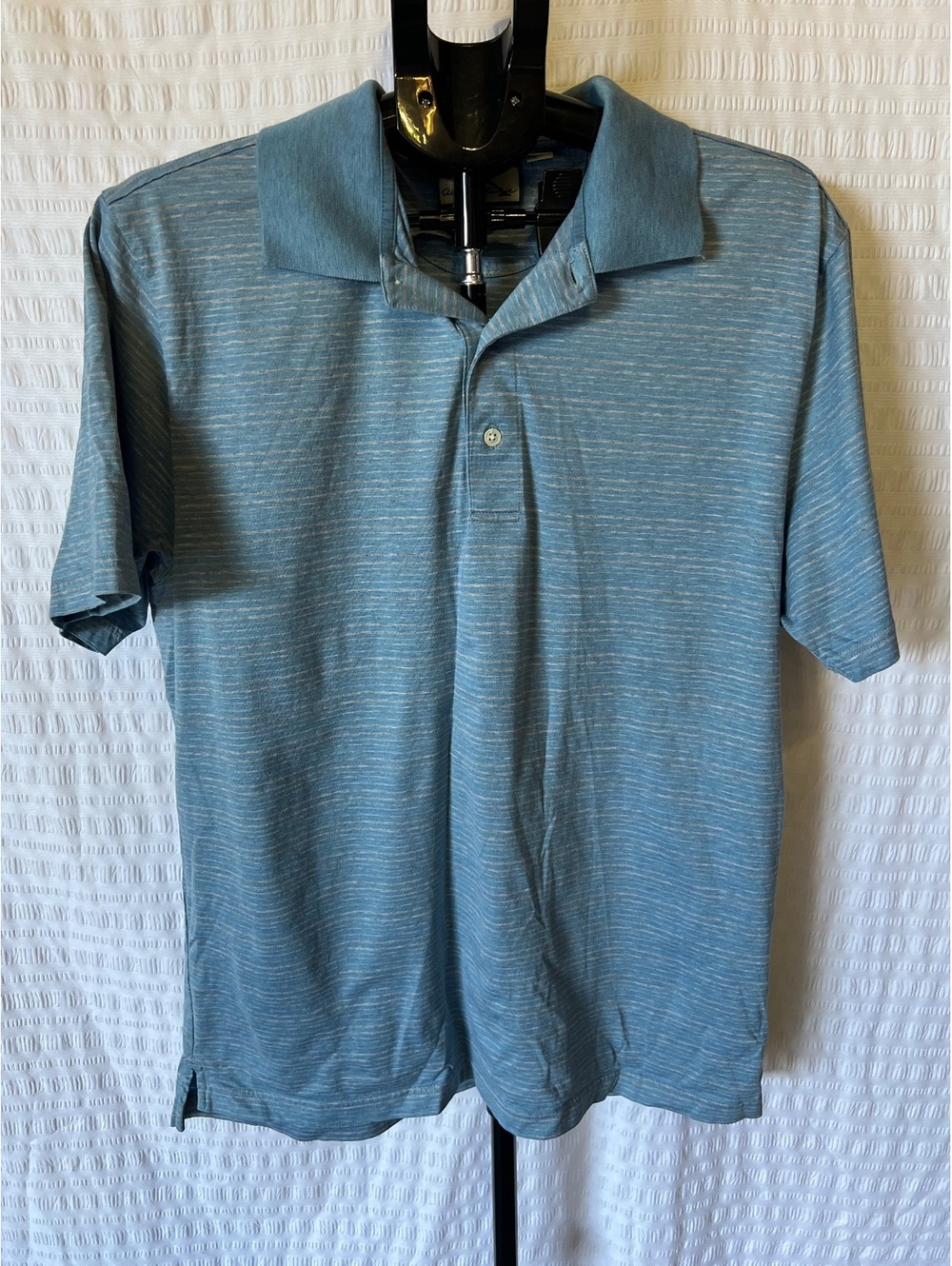 Alister MacKenzie Vintage 100% Cotton Blue Slub Stripe Golf Polo Shirt